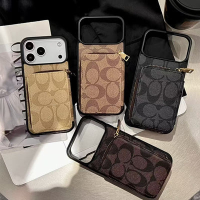 Luxury CO Monogram Wallet Phone Case with Zipper Pocket