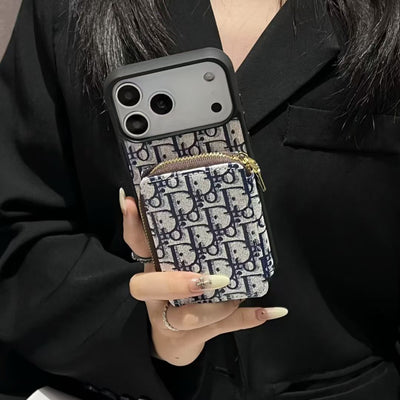 Luxury CD Monogram Wallet Phone Case with Zipper Pocket