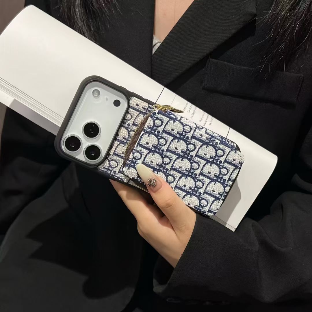Luxury CD Monogram Wallet Phone Case with Zipper Pocket