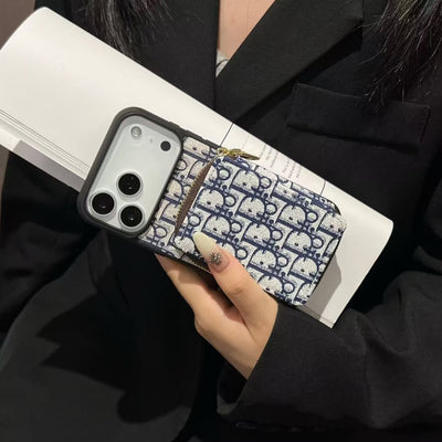 Luxury CD Monogram Wallet Phone Case with Zipper Pocket