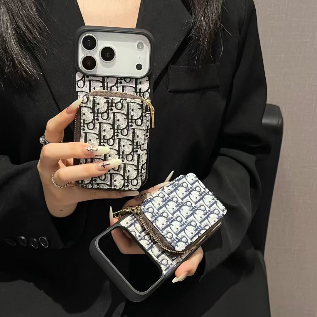 Luxury CD Monogram Wallet Phone Case with Zipper Pocket
