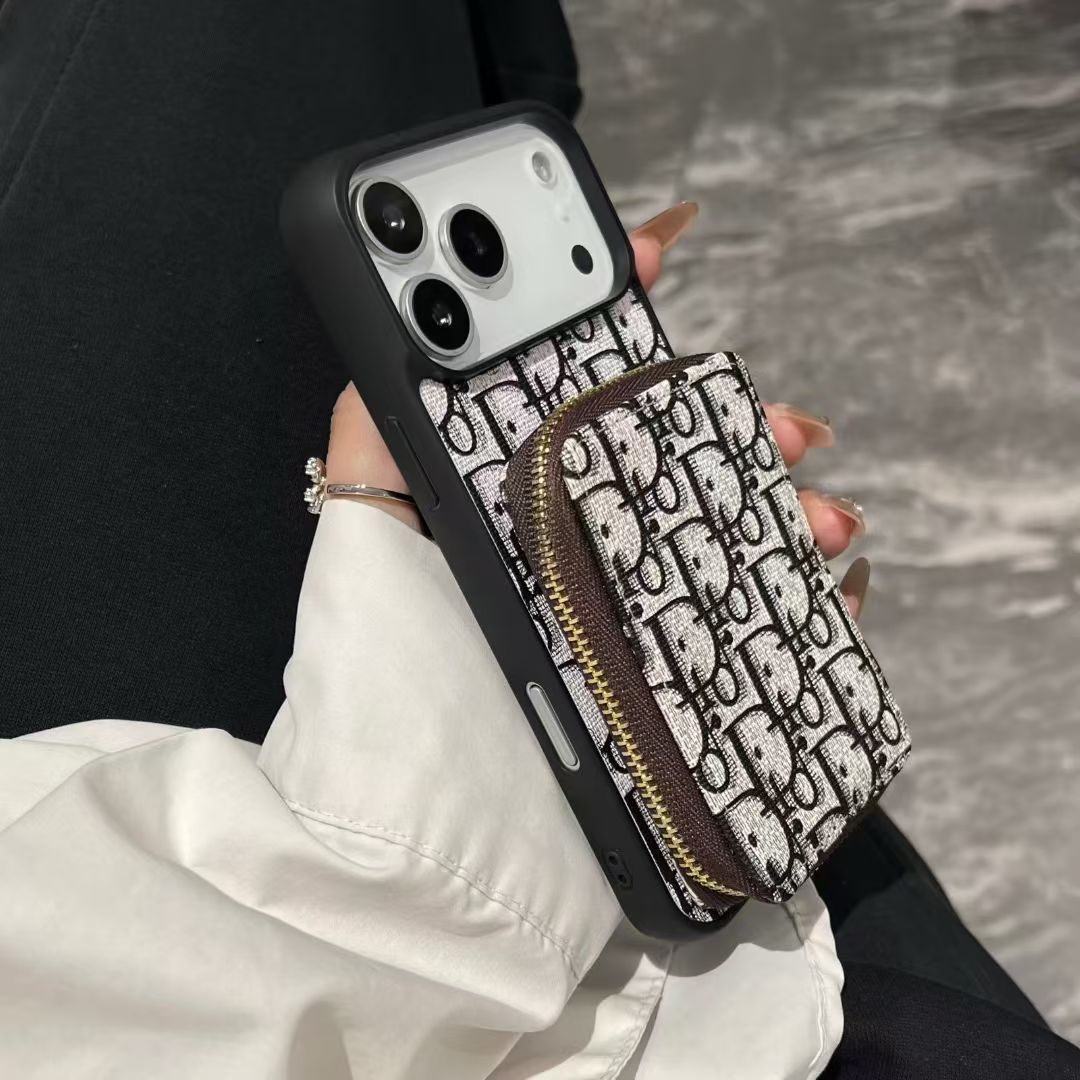 Luxury CD Monogram Wallet Phone Case with Zipper Pocket