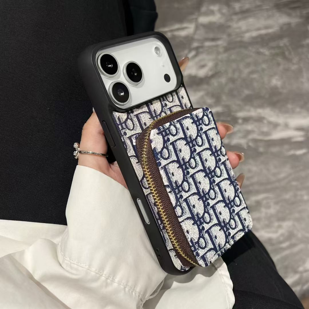 Luxury CD Monogram Wallet Phone Case with Zipper Pocket