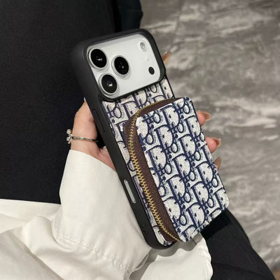Luxury CD Monogram Wallet Phone Case with Zipper Pocket