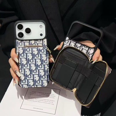 Luxury CD Monogram Wallet Phone Case with Zipper Pocket