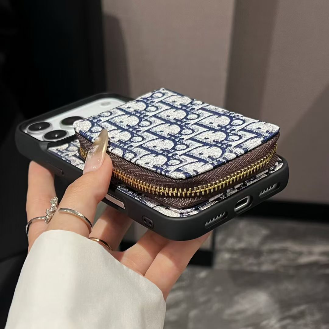 Luxury CD Monogram Wallet Phone Case with Zipper Pocket