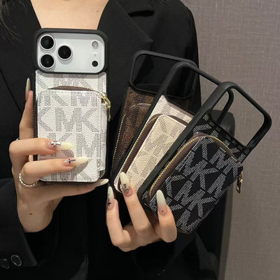 Luxury MK Monogram Wallet Phone Case with Zipper Pocket