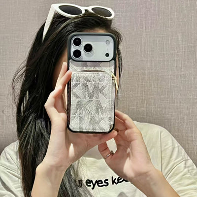 Luxury MK Monogram Wallet Phone Case with Zipper Pocket