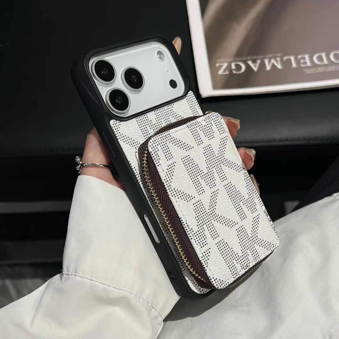 Luxury MK Monogram Wallet Phone Case with Zipper Pocket
