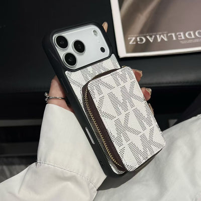 Luxury MK Monogram Wallet Phone Case with Zipper Pocket