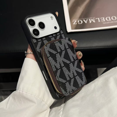 Luxury MK Monogram Wallet Phone Case with Zipper Pocket