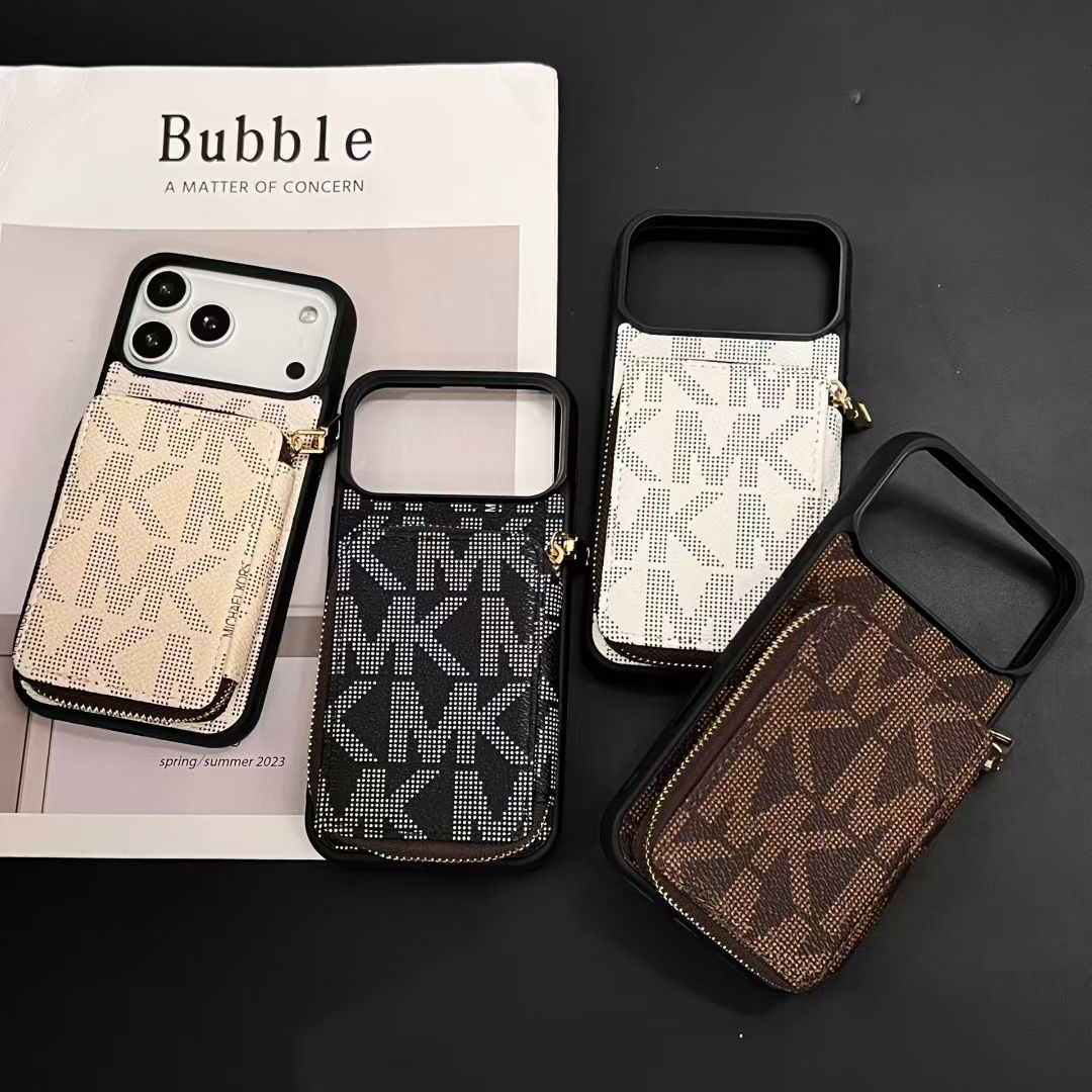 Luxury MK Monogram Wallet Phone Case with Zipper Pocket