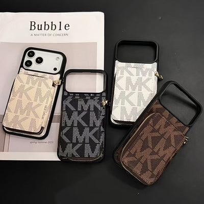 Luxury MK Monogram Wallet Phone Case with Zipper Pocket