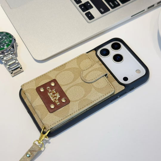 Luxury Monogram Wallet Phone Case with Card Holder &amp; Strap