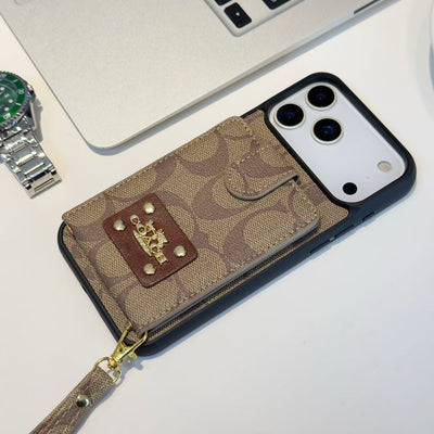 Luxury CO Monogram Wallet Phone Case with Card Holder & Strap