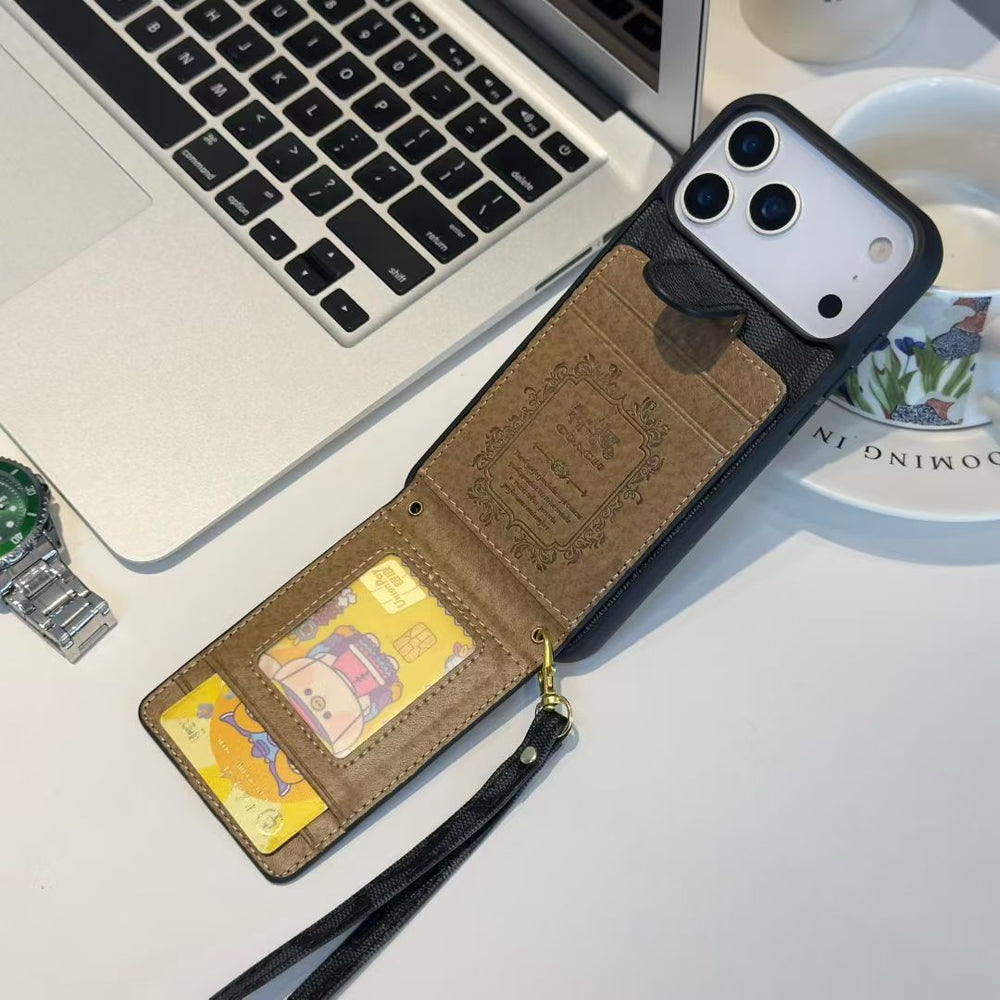 Luxury Monogram Wallet Phone Case with Card Holder & Strap