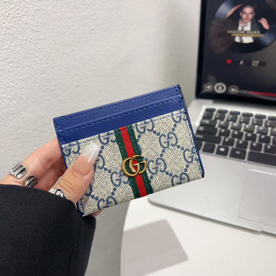 Luxury Stripe Accent Monogram Card Holder