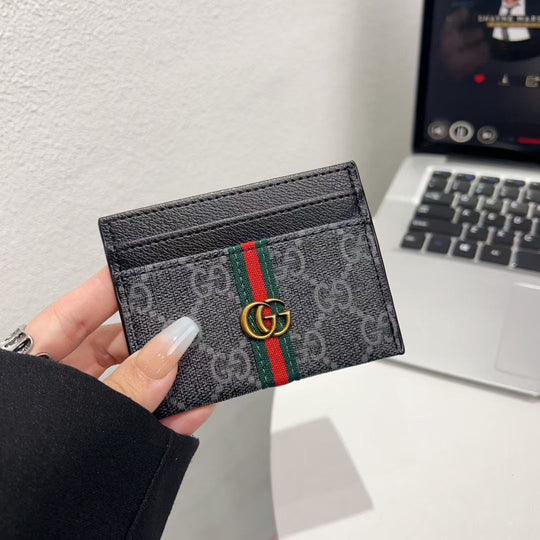 Luxury Stripe Accent Monogram Card Holder