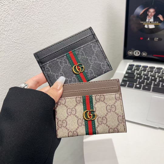 Luxury Stripe Accent Monogram Card Holder