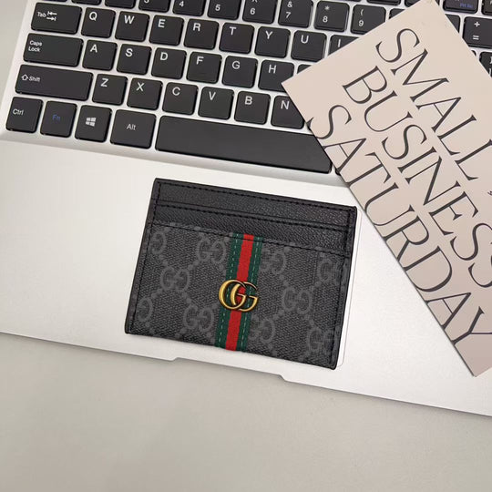 Luxury Stripe Accent Monogram Card Holder