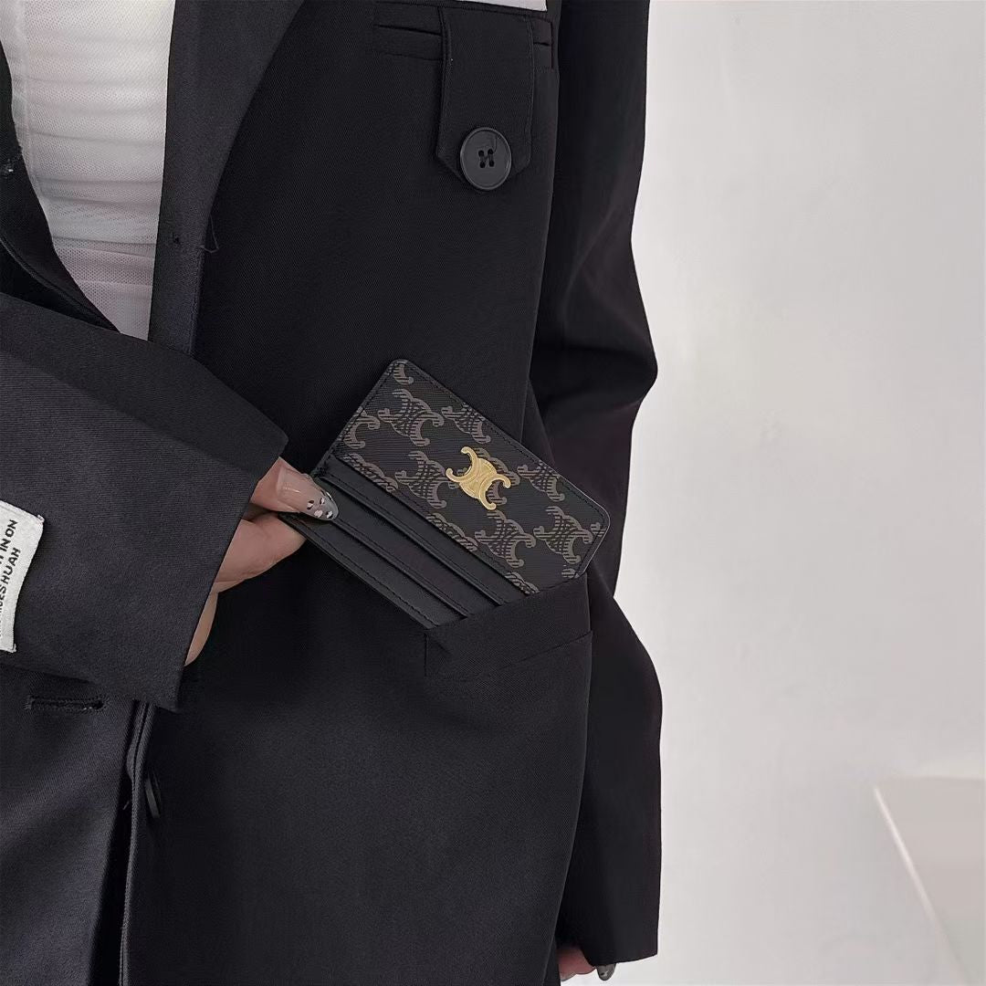 Luxury Crescent Emblem Slim Card Holder Wallet