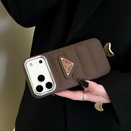 Premium Quilted Phone Case with Metal Triangle Emblem