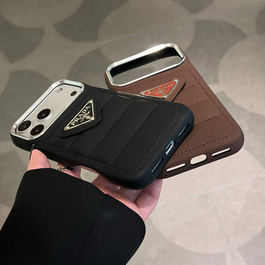 Premium Quilted Phone Case with Metal Triangle Emblem