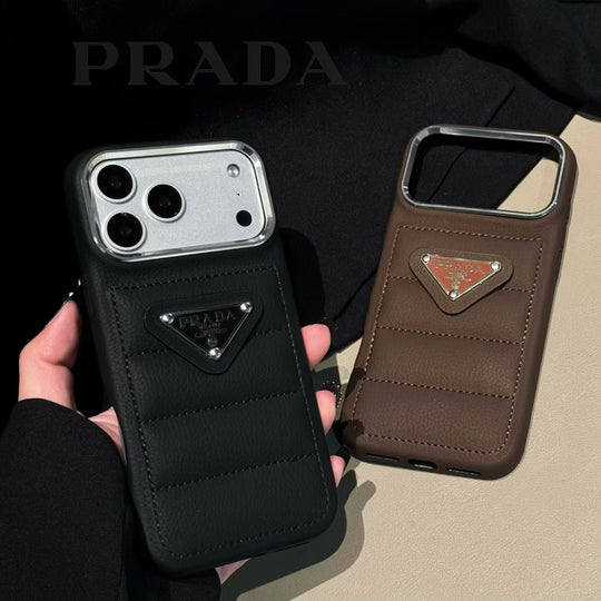 Premium Quilted Phone Case with Metal Triangle Emblem
