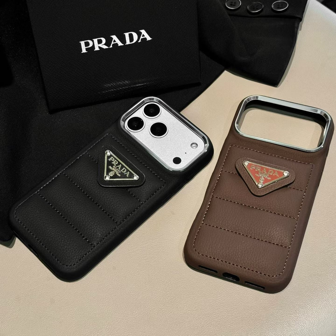 Premium Quilted Phone Case with Metal Triangle Emblem