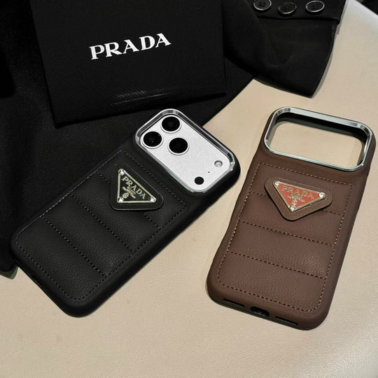 Premium Quilted Phone Case with Metal Triangle Emblem