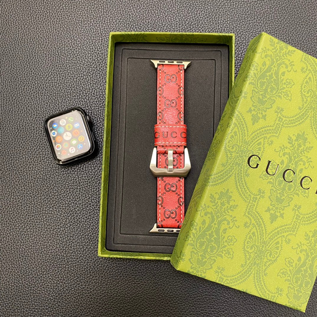 Detail View of GUCCI’s Signature Logo on Apple Watch Band