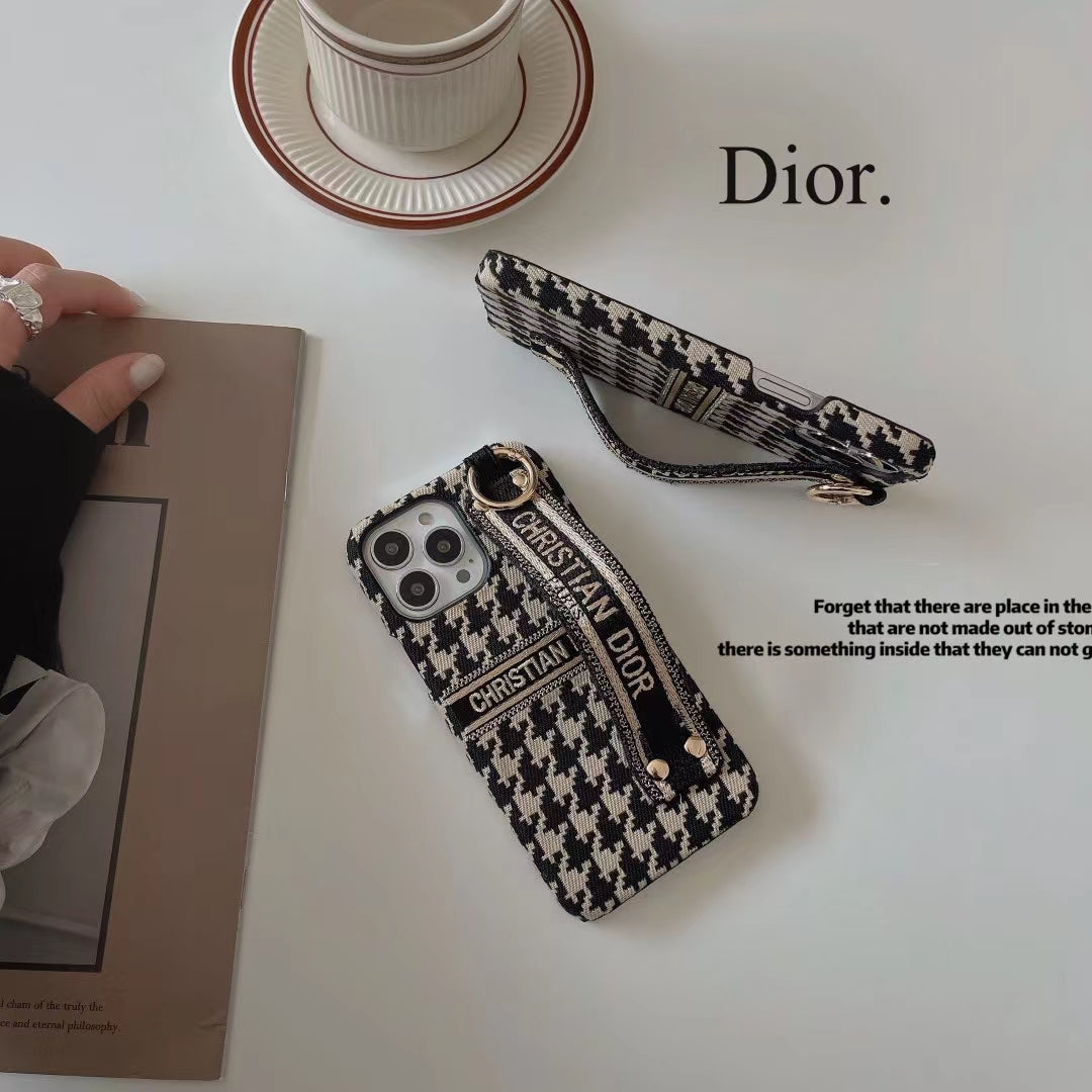 Premium iPhone cover crafted from Dior fabric and hand strap