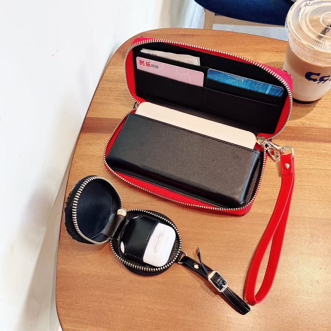 Sophisticated Dior phone case with built-in AirPods and wallet features