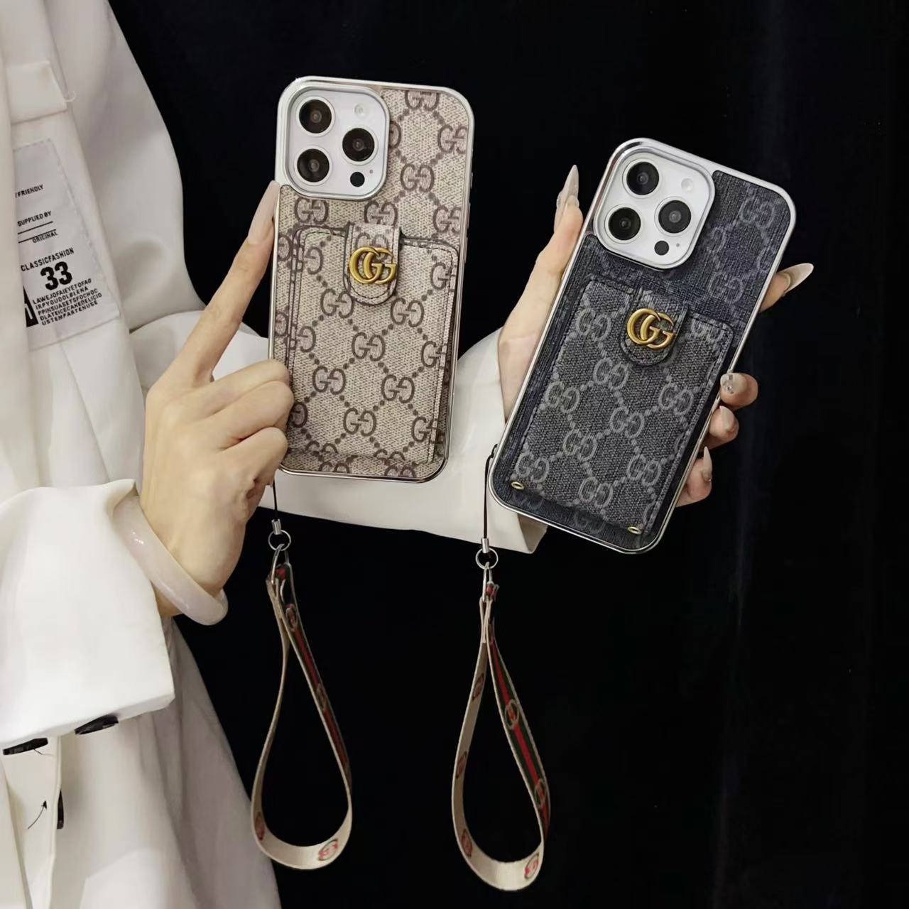 GG Monogram iPhone Case with Cardholder & Hand Strap