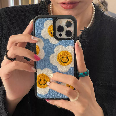 Soft Cute Texture Embroidered iPhone Case - A close-up view of the intricately embroidered patterns on a soft and cute texture, providing both stylish aesthetics and reliable protection for your iPhone.