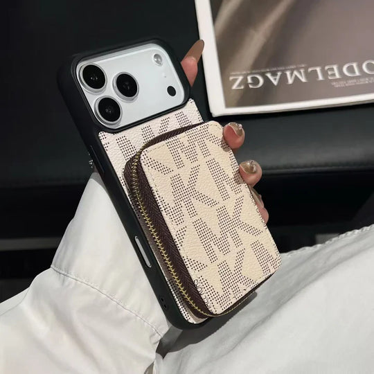 Brown Monogram Leather Style Wallet Phone Case with Card Holder for iPhone | Easy-Cases