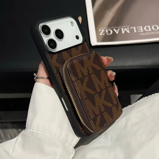 Brown Monogram Leather Style Wallet Phone Case with Card Holder for iPhone | Easy-Cases
