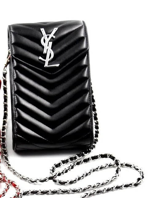 YSL Designer Luxury Phone Pouch Handbag in Black Leather