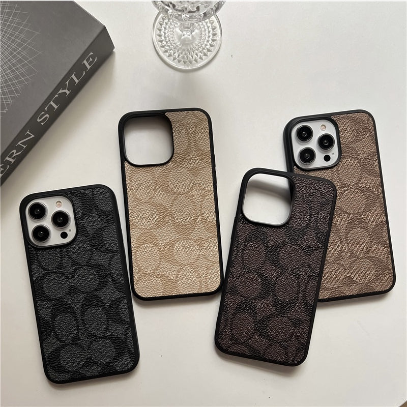 Classic Monogram Leather-Look Protective iPhone Case in Black, Beige, Brown and Dark Brown - image 1