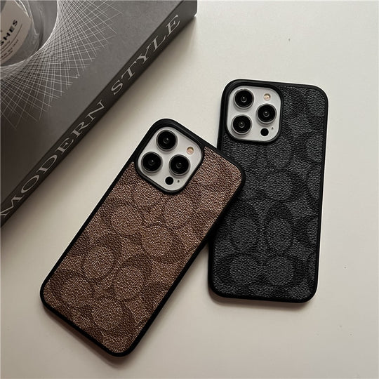 Classic Monogram Leather-Look Protective iPhone Case in Black, Beige, Brown and Dark Brown - image 2