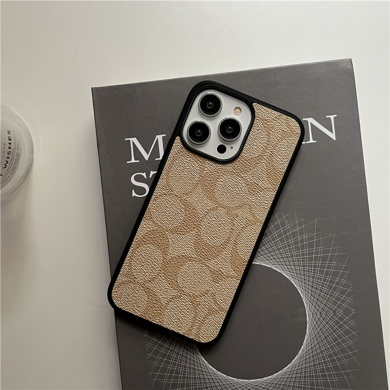 Classic Monogram Leather-Look Protective iPhone Case in Black, Beige, Brown and Dark Brown - image 11