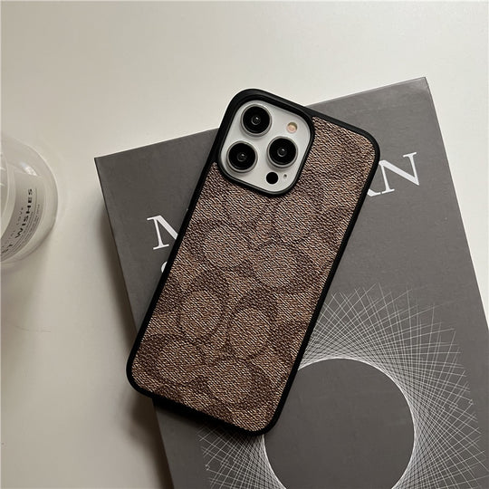 Classic Monogram Leather-Look Protective iPhone Case in Black, Beige, Brown and Dark Brown - image 6