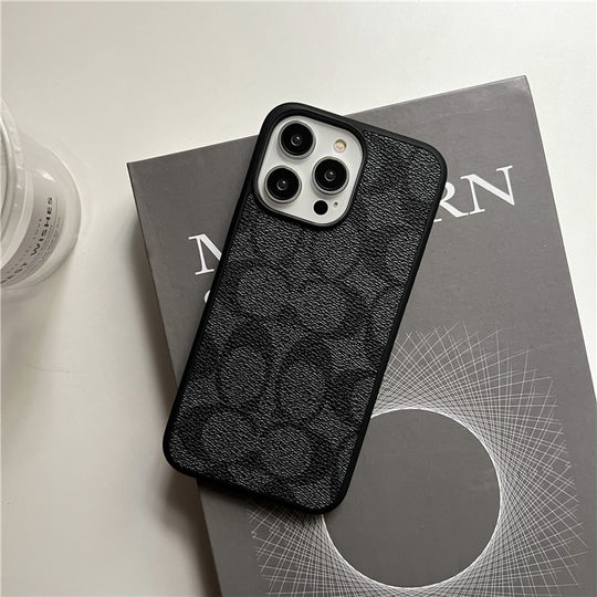 Classic Monogram Leather-Look Protective iPhone Case in Black, Beige, Brown and Dark Brown - image 10