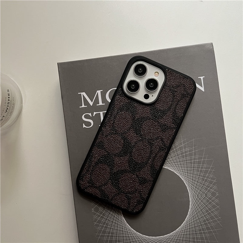 Classic Monogram Leather-Look Protective iPhone Case in Black, Beige, Brown and Dark Brown - image 7