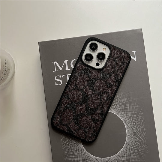 Classic Monogram Leather-Look Protective iPhone Case in Black, Beige, Brown and Dark Brown - image 7