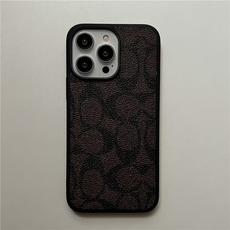 Classic Monogram Leather-Look Protective iPhone Case in Black, Beige, Brown and Dark Brown - image 8