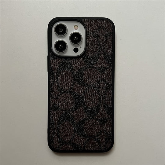 Classic Monogram Leather-Look Protective iPhone Case in Black, Beige, Brown and Dark Brown - image 8