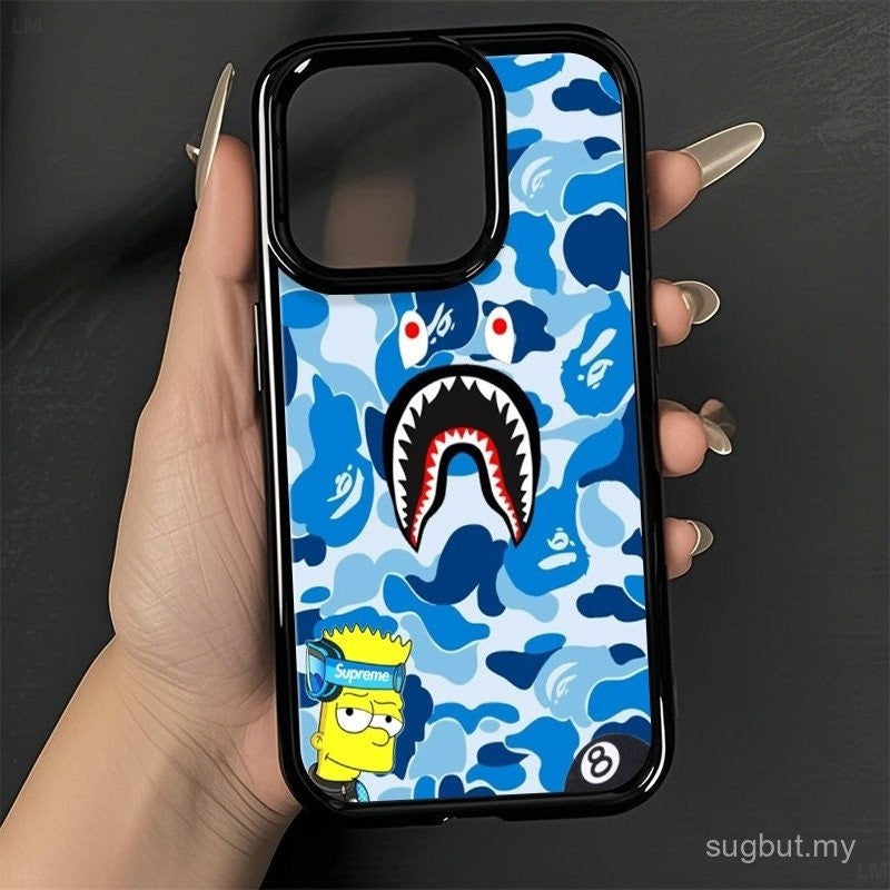 Screaming Shark Shockproof iPhone Case - Black Camo Shark by Easy-Cases
