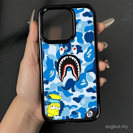Screaming Shark Shockproof iPhone Case - Black Camo Shark by Easy-Cases