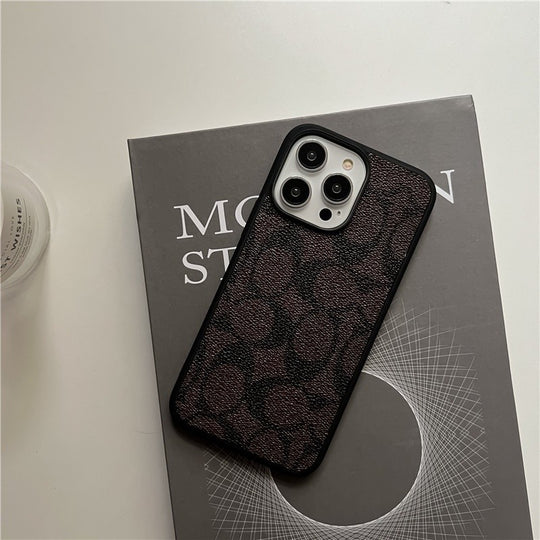 Classic Monogram Leather-Look Protective iPhone Case in Black, Beige, Brown and Dark Brown - image 12